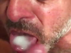 Hairy daddy eat cum